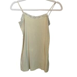 Y2k Gap Womens Size S Ribbed Lace Trim Camisole Tank Pale Yellow